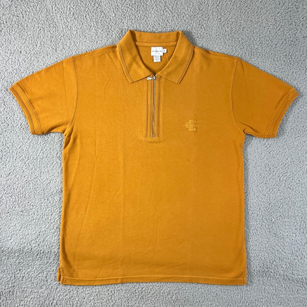 Calvin Klein Jeans Zip Polo Mens Small Ginger‎ Orange Fine Pique Vintage NWT